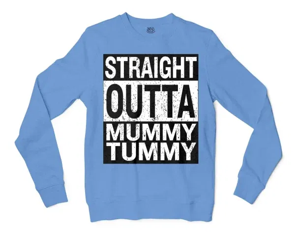 Straight Outta Mummy Tummy Men/Unisex Long Sleeve T-Shirt in Carolina Blue Color