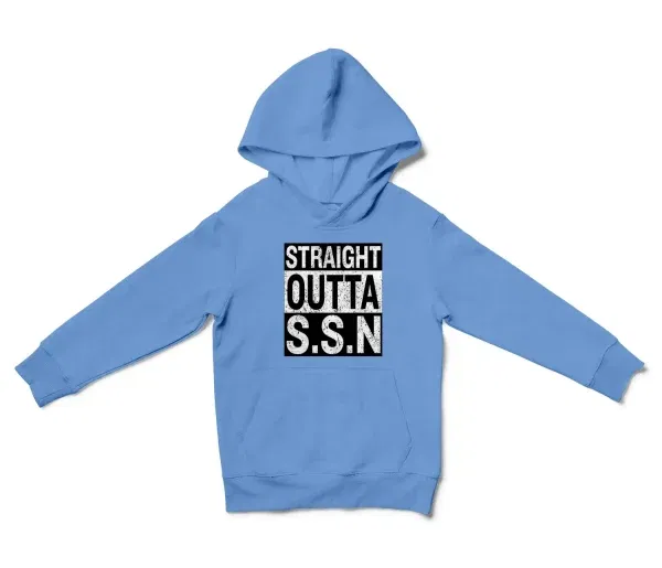 Straight Outta Ssn University Unisex Youth Hoodie in Carolina Blue Color