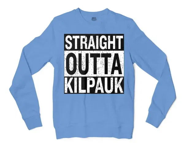 Straight Outta Kilpauk Men/Unisex Long Sleeve T-Shirt in Carolina Blue Color