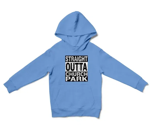 Straight Outta Church Park Unisex Youth Hoodie in Carolina Blue Color