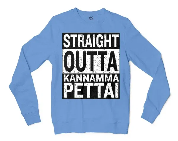 Straight Outta Kannamma Pettai Men/Unisex Long Sleeve T-Shirt in Carolina Blue Color