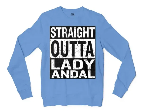 Straight Outta Lady Andal Men/Unisex Long Sleeve T-Shirt in Carolina Blue Color