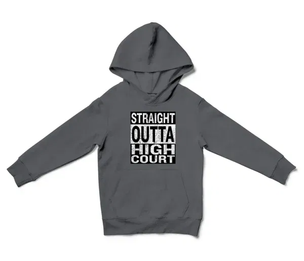 Straight Outta High Court Unisex Youth Hoodie in Charcoal Color