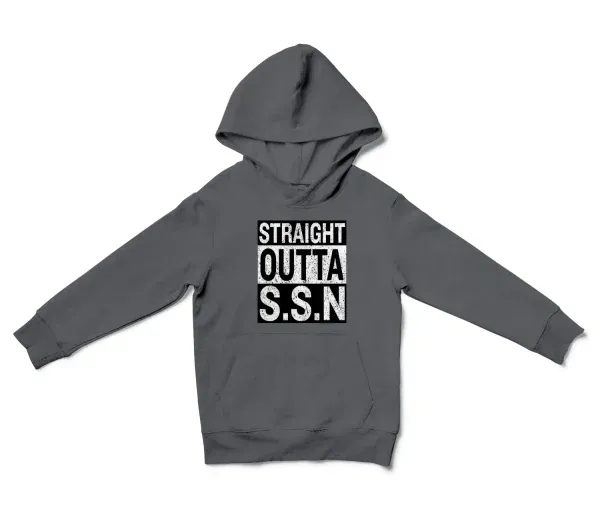 Straight Outta Ssn University Unisex Youth Hoodie in Charcoal Color