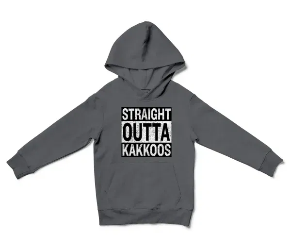 Straight Outta Kakkoos Unisex Youth Hoodie in Charcoal Color