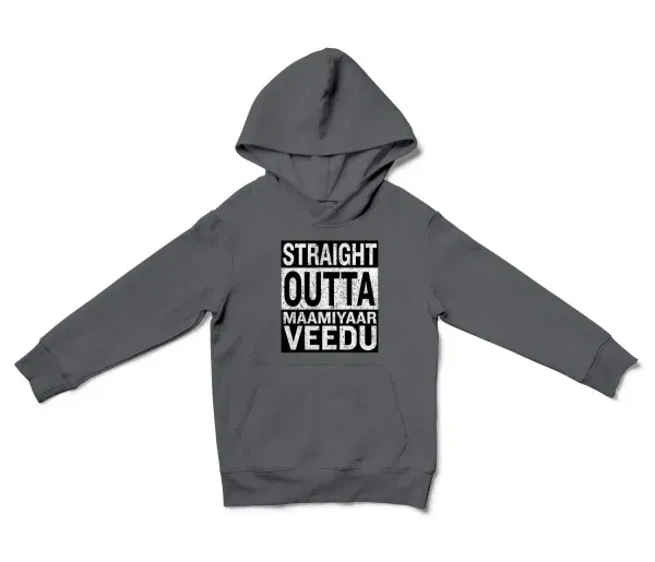 Straight Outta Maamiyaar Veedu Unisex Youth Hoodie in Charcoal Color