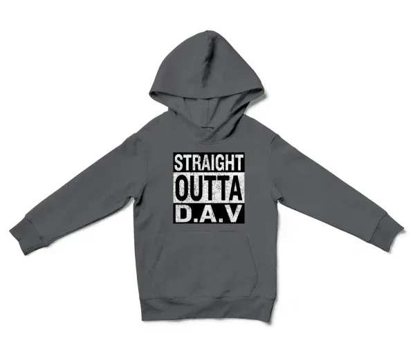 Straight Outta Dav Unisex Youth Hoodie in Charcoal Color