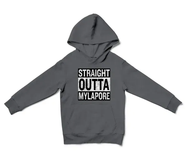 Straight Outta Mylapore Unisex Youth Hoodie in Charcoal Color