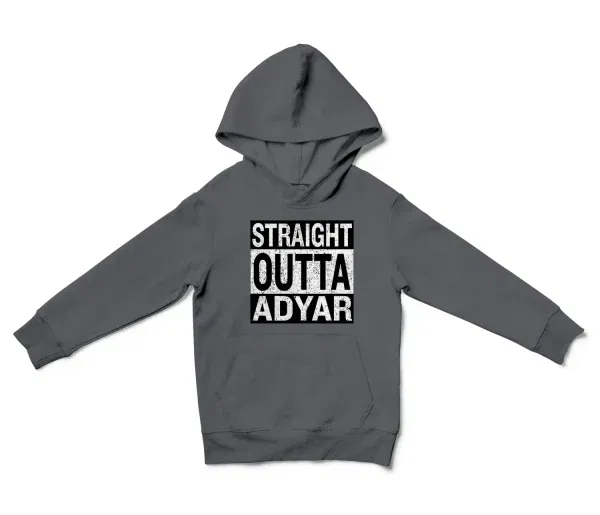 Straight Outta Adyar Unisex Youth Hoodie in Charcoal Color