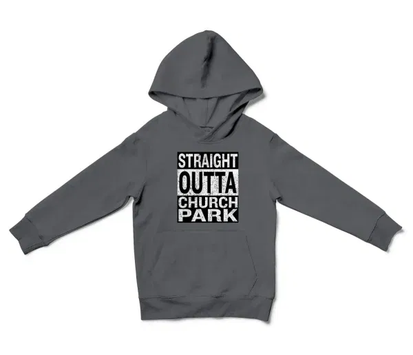 Straight Outta Church Park Unisex Youth Hoodie in Charcoal Color