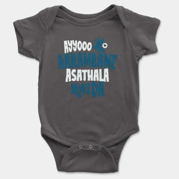 Ayyooo Aarambame Asathala Iruke Da Short Sleeve Baby Onesie in Charcoal Color