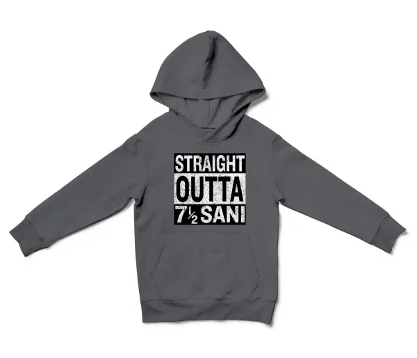 Straight Outta Sani - English Unisex Youth Hoodie in Charcoal Color