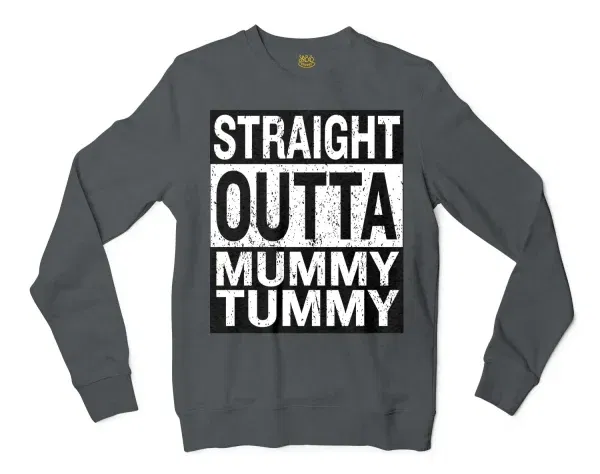 Straight Outta Mummy Tummy Men/Unisex Long Sleeve T-Shirt in Dark Heather Color