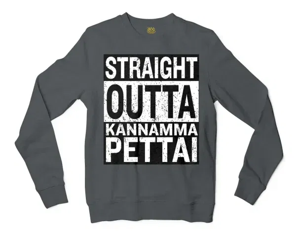 Straight Outta Kannamma Pettai Men/Unisex Long Sleeve T-Shirt in Dark Heather Color