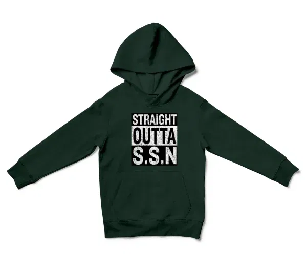 Straight Outta Ssn University Unisex Youth Hoodie in Forest Green Color