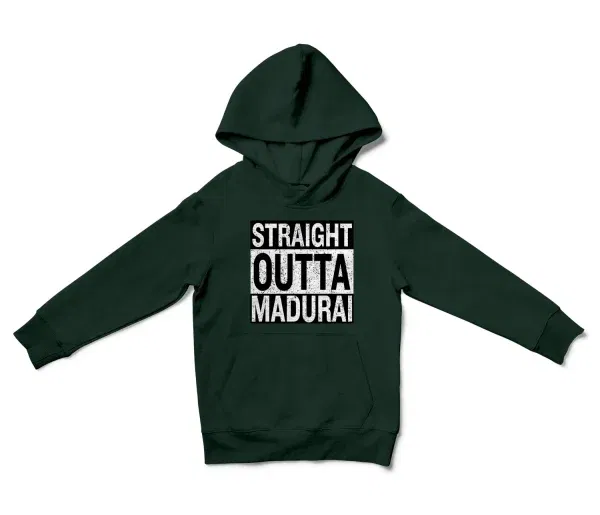 Straight Outta Madurai Unisex Youth Hoodie in Forest Green Color