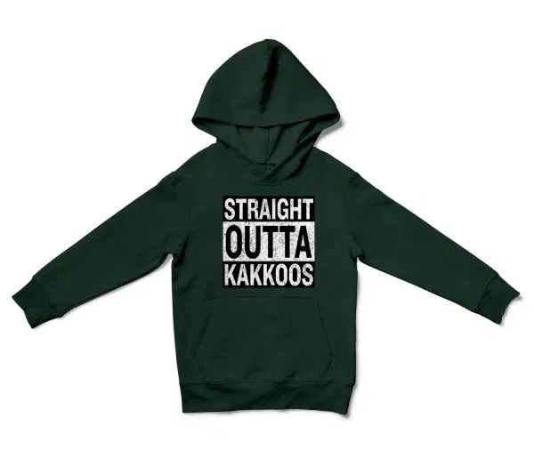 Straight Outta Kakkoos Unisex Youth Hoodie in Forest Green Color