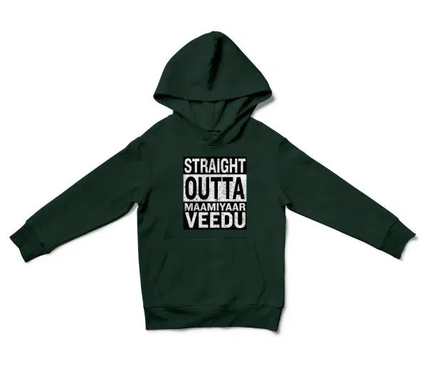 Straight Outta Maamiyaar Veedu Unisex Youth Hoodie in Forest Green Color