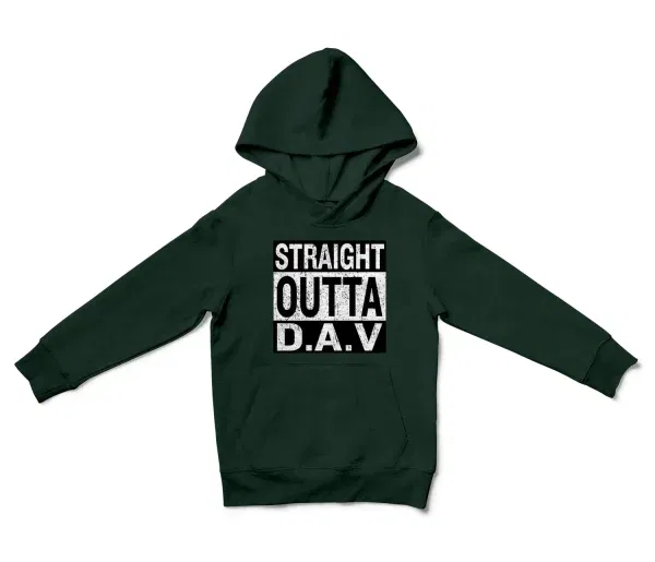 Straight Outta Dav Unisex Youth Hoodie in Forest Green Color