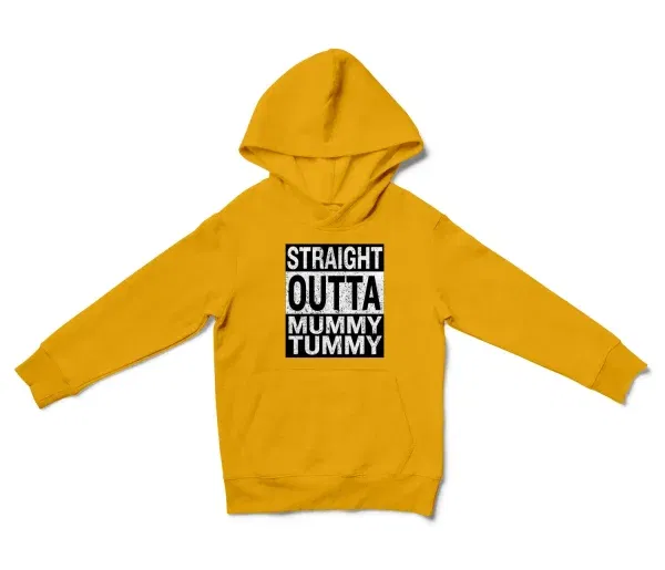 Straight Outta Mummy Tummy Unisex Youth Hoodie in Gold Color