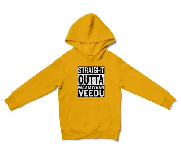 Straight Outta Maamiyaar Veedu Unisex Youth Hoodie in Gold Color