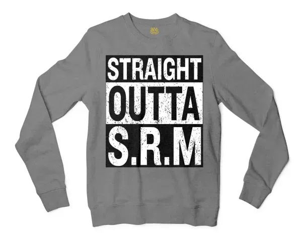 Straight Outta Srm University Men/Unisex Long Sleeve Sweatshirt in Graphite Heather Color