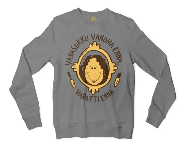 Vayasuku Vantha Enna Varati Enna Men/Unisex Long Sleeve Sweatshirt in Graphite Heather Color