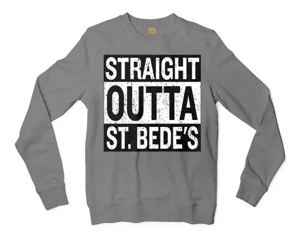 Straight Outta St. Bedes Men/Unisex Long Sleeve Sweatshirt in Graphite Heather Color