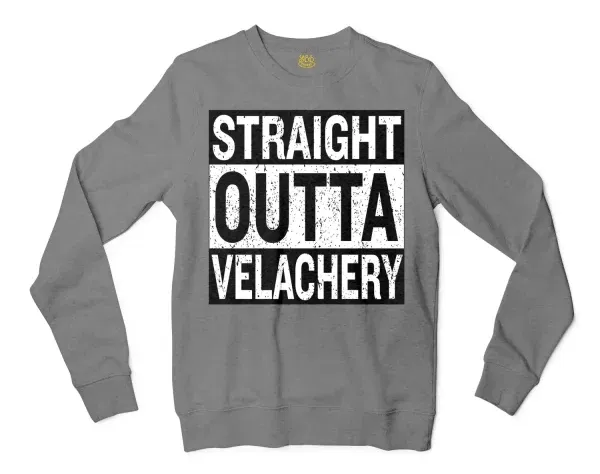 Straight Outta Velachery Men/Unisex Long Sleeve Sweatshirt in Graphite Heather Color