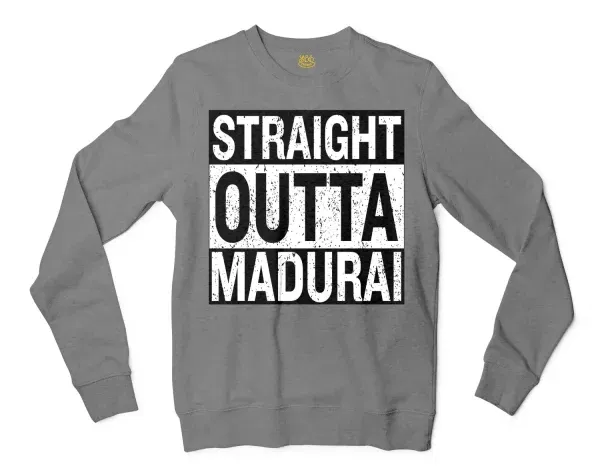 Straight Outta Madurai Men/Unisex Long Sleeve Sweatshirt in Graphite Heather Color