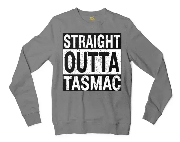 Straight Outta Tasmac Men/Unisex Long Sleeve Sweatshirt in Graphite Heather Color