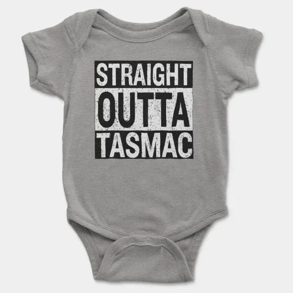 Straight Outta Tasmac Short Sleeve Baby Onesie in Heather Color