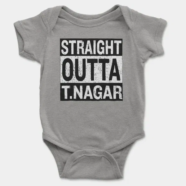 Straight Outta T-Nagar Short Sleeve Baby Onesie in Heather Color