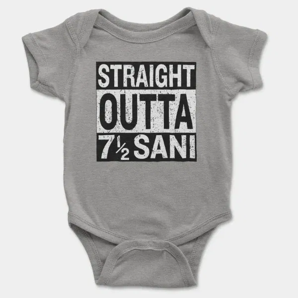 Straight Outta Sani - English Short Sleeve Baby Onesie in Heather Color