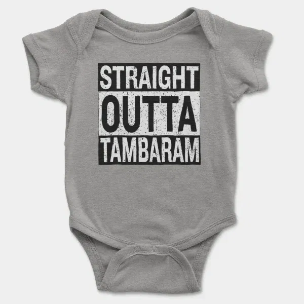 Straight Outta Tambaram Short Sleeve Baby Onesie in Heather Color