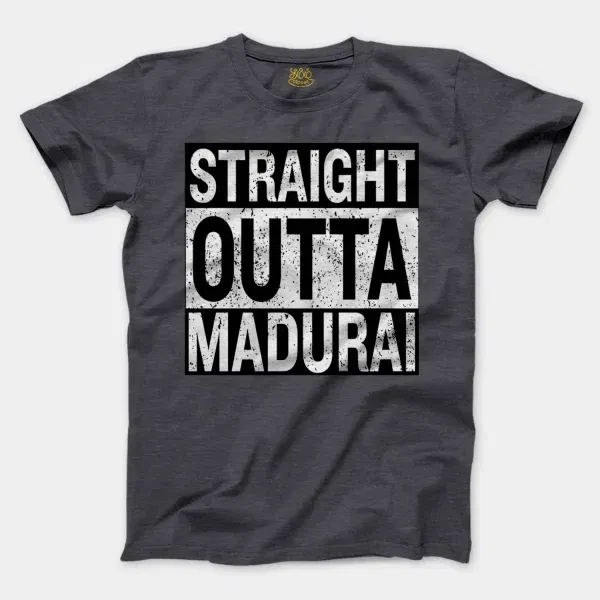 Straight Outta Madurai Men/Unisex T-Shirt in Heather Dark Grey Color