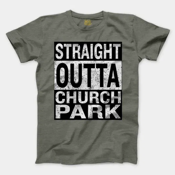 Straight Outta Church Park Men/Unisex T-Shirt in Heather Military Green Color