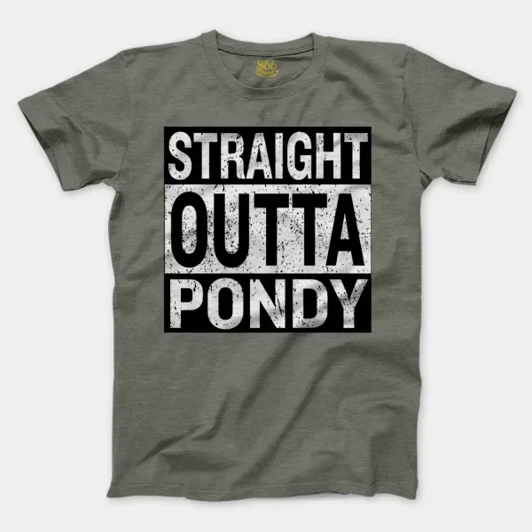 Straight Outta Pondy Men/Unisex T-Shirt in Heather Military Green Color