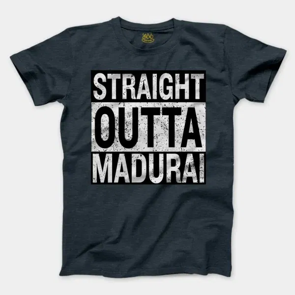 Straight Outta Madurai Men/Unisex T-Shirt in Heather Navy Color