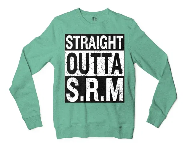 Straight Outta Srm University Men/Unisex Long Sleeve Sweatshirt in Heather Sport Dark Green Color