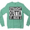 Straight Outta St. Bedes Men/Unisex Long Sleeve Sweatshirt in Heather Sport Dark Green Color