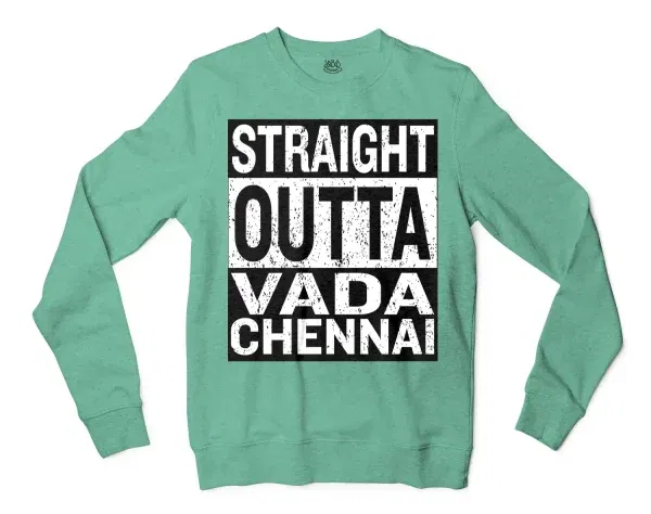 Straight Outta Vada Chennai Men/Unisex Long Sleeve Sweatshirt in Heather Sport Dark Green Color