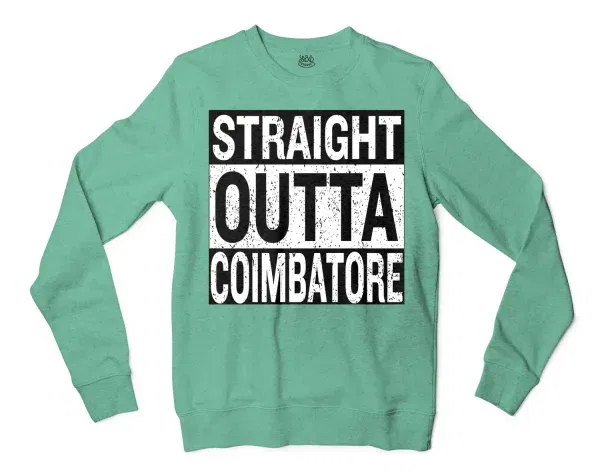 Straight Outta Coimbatore Men/Unisex Long Sleeve Sweatshirt in Heather Sport Dark Green Color