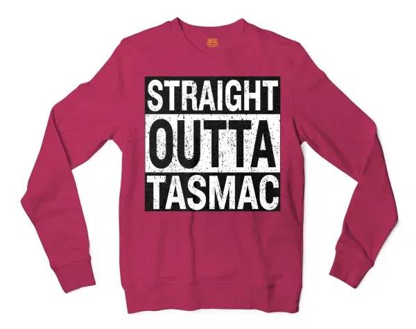 Straight Outta Tasmac Men/Unisex Long Sleeve Sweatshirt in Heather Sport Dark Maroon Color