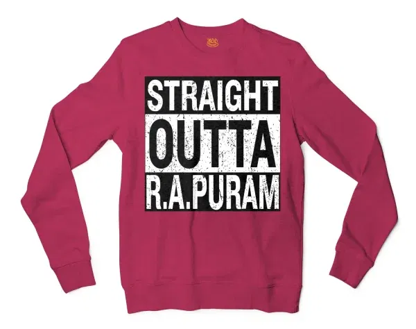 Straight Outta R.a Puram Men/Unisex Long Sleeve Sweatshirt in Heather Sport Dark Maroon Color