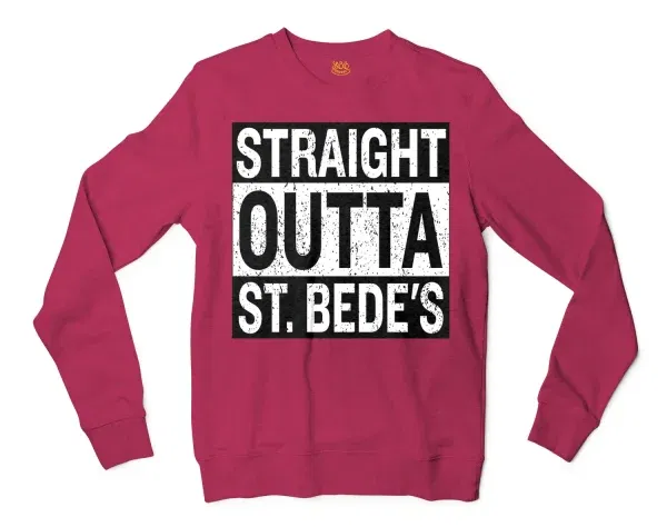 Straight Outta St. Bedes Men/Unisex Long Sleeve Sweatshirt in Heather Sport Dark Maroon Color