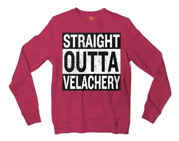 Straight Outta Velachery Men/Unisex Long Sleeve Sweatshirt in Heather Sport Dark Maroon Color