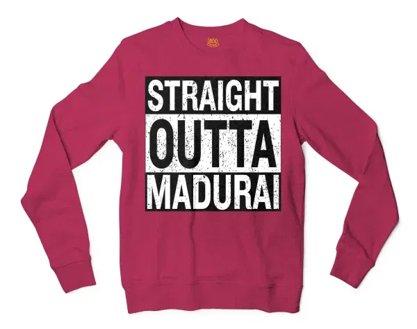 Straight Outta Madurai Men/Unisex Long Sleeve Sweatshirt in Heather Sport Dark Maroon Color