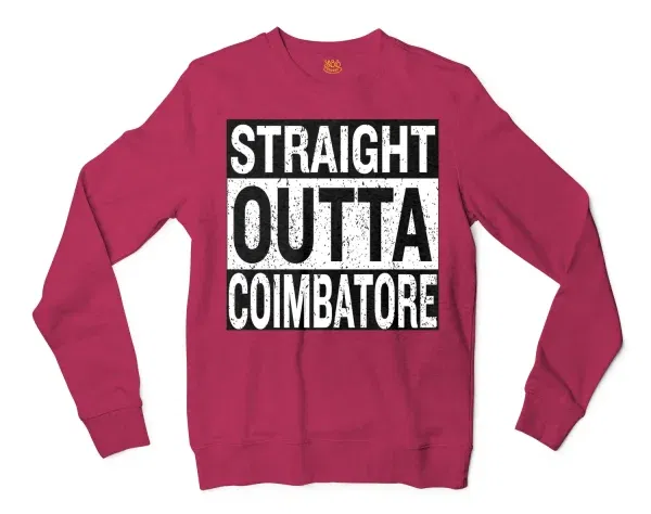 Straight Outta Coimbatore Men/Unisex Long Sleeve Sweatshirt in Heather Sport Dark Maroon Color