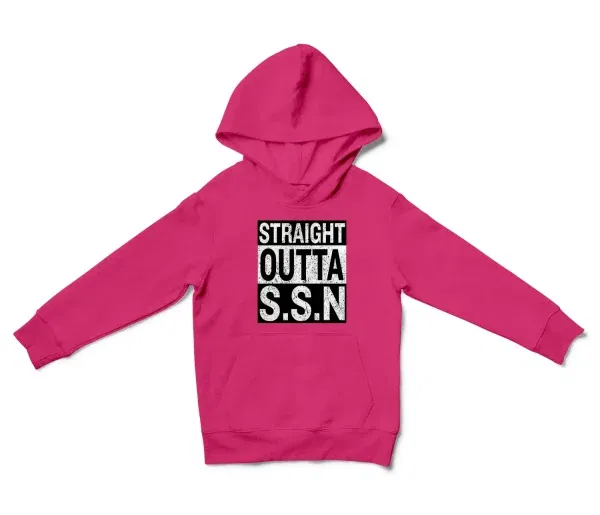 Straight Outta Ssn University Unisex Youth Hoodie in Heliconia Color